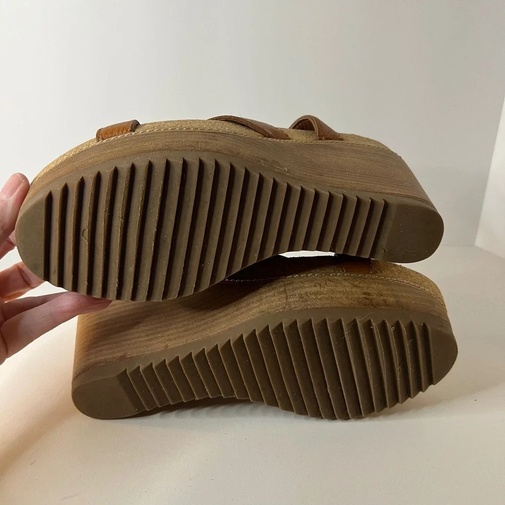 Womens Tory Burch‎ Brenden Brown Leather Wedge Sandal 9.5